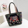 Cartoon embroidered canvas handbag women's bag casual handbag office worker small satchel