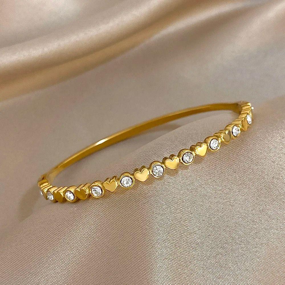 Love Heart Stacked Bangles Cute Fashion  Stainless Steel Bangle Jewelry Beads Cuff Bracelet  Daily