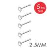 5Pcs CZ Gem Stainless Steel Nose Piercing Stud Crystal Nariz Body Jewelry S L Bone Shape Nostril Rings for Women Girl 20g 0.8mm