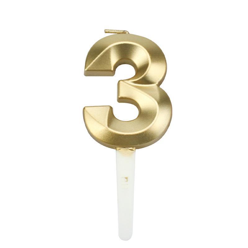 

3D золотая бриллиантовая цифровая свеча для украшения торта на день рождения 3 золотой