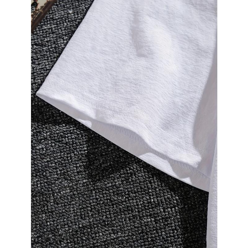 Rozmiary europejskie Męska koszulka - Nadruk nuty muzycznej i fali dźwiękowej, Oddychająca, Luźny krój, Codzienna odzież uliczna, Biała z czarnym wzorem przełącznika muzycznego dla DJ-ów