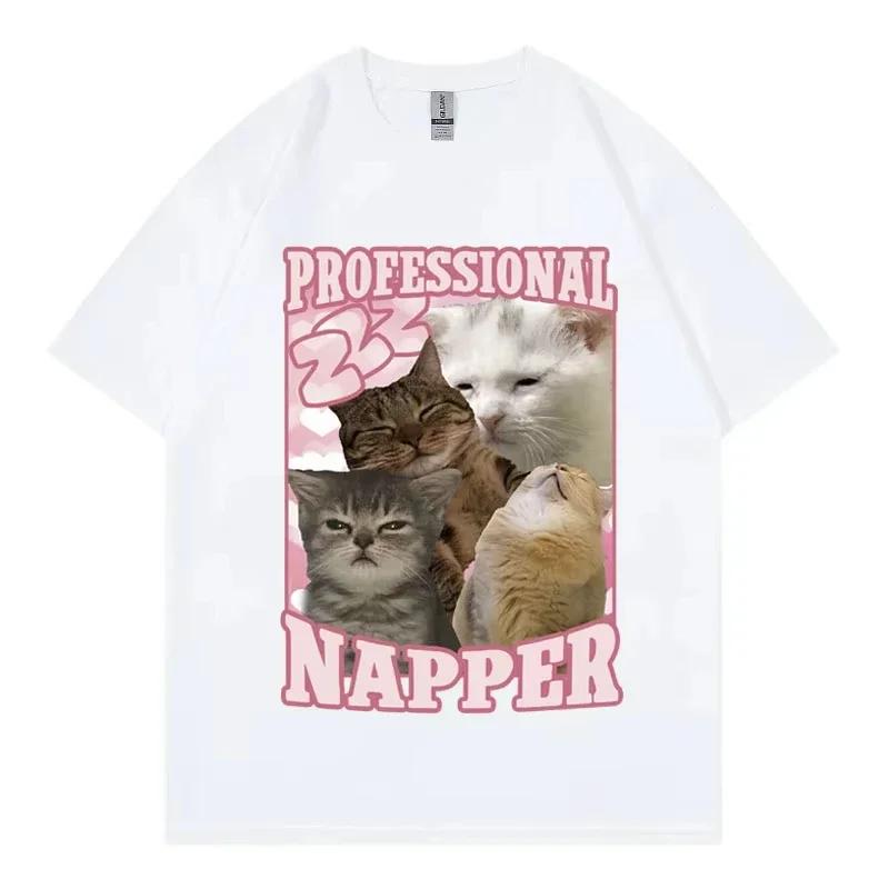 Professional Napper Funny Cat Meme Tshirt Kawaii Fashion Short Sleeve Tshirts High Quality Cotton Clothing Tee Shirt Unisex