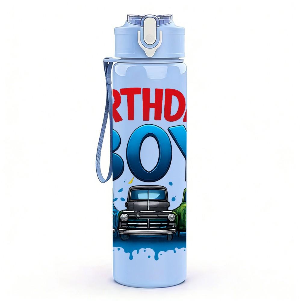 1PC Birthday Boy Car Truck Pattern 750ml Color Plastic Sports Water Bottle Leakproof Flip Straw Lid Suitable for Sports Office Home Use