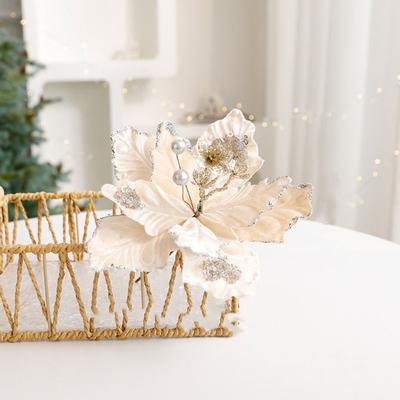 Blütenkopf Künstliche Weihnachtsblumen Handgefertigt Glitzer Simulierte Weihnachtsblume Mehrfarbig DIY Weihnachtsbaumschmuck