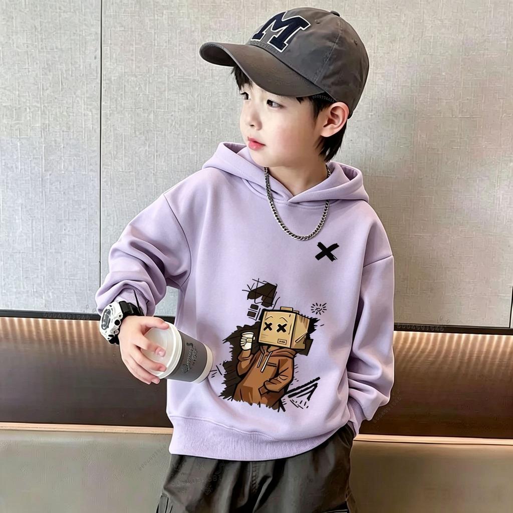 Y2K Kids Hoodie Sweatshirt Autumn Winter Cartoon Box Character Graphic Graffiti Print Casual Loose Long Sleeve Tops