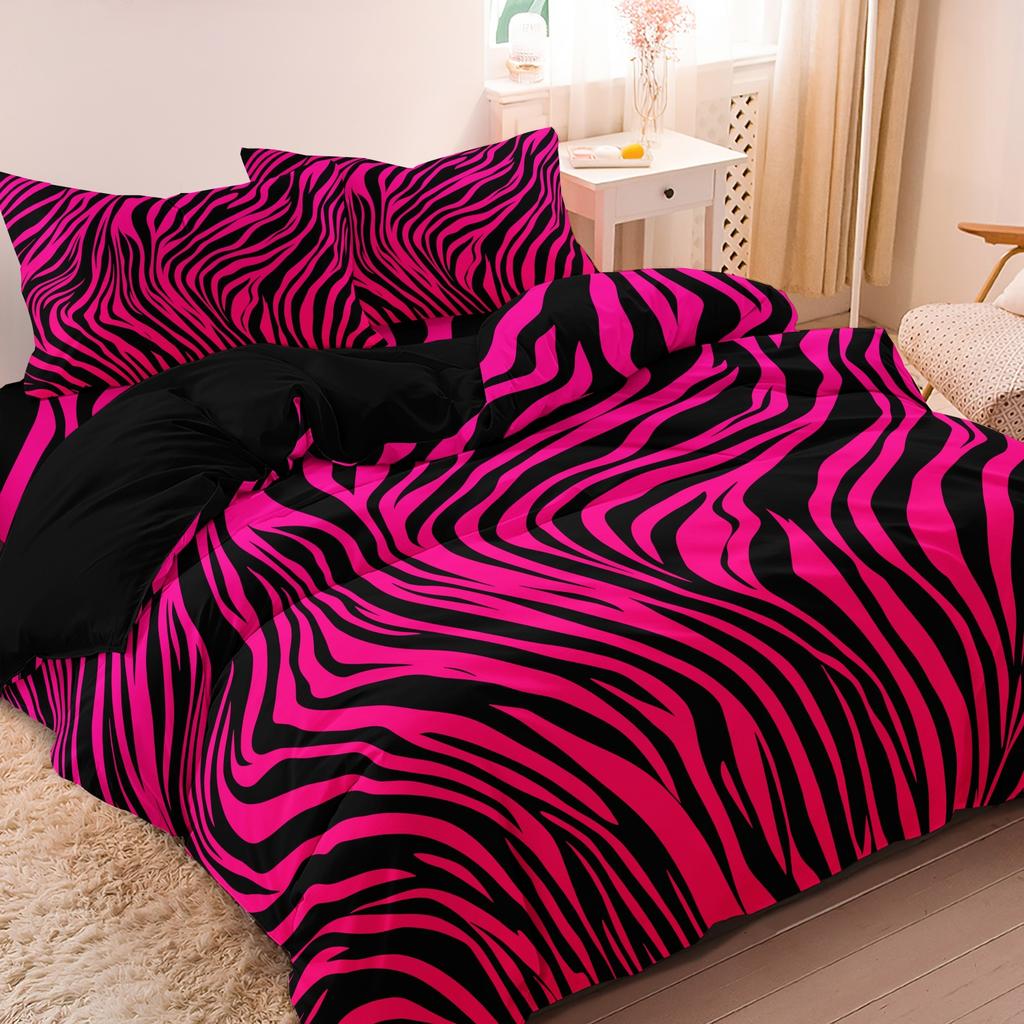 Set Biancheria da Letto 3 Pezzi Rosso Rosa Stampa Zebrata Stampa Leopardo Stampa Digitale Set Copripiumino,,Stampa Digitale,Utilizzo Per Hotel Familiare Camera da Letto