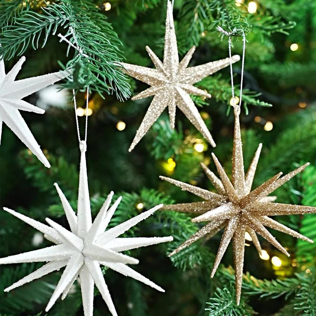 2 Pieces Christmas Tree Star Ornaments Three-dimensional Glitter Star Christmas Tree Ornaments Holiday Decoration