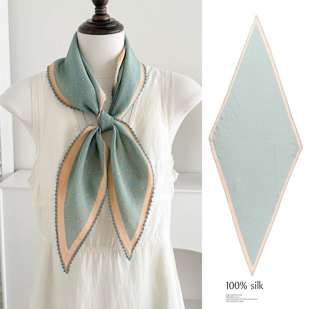 Spring new retro 111 mulberry silk silk scarf fashion temperament silk double crepe lace rhombus scarf accessories