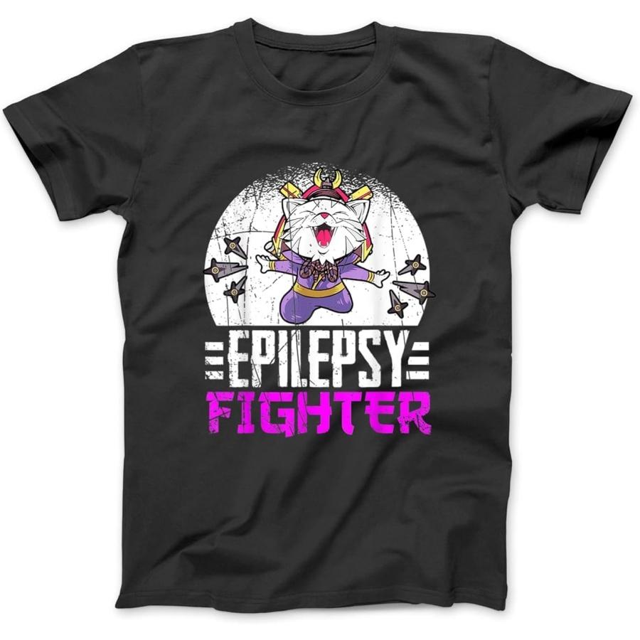 Epilepsy Awareness Month Ninja Cat Epilepsy Fighter Purple Men Women Kids T-Shirt, Sweatshirt, Hoodie for Men Women Kids Made in Canada XXXXXL разноцветный