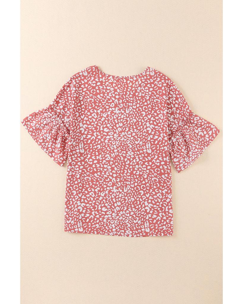 Azura Exchange Leopard Ruffle Sleeve T-Shirt