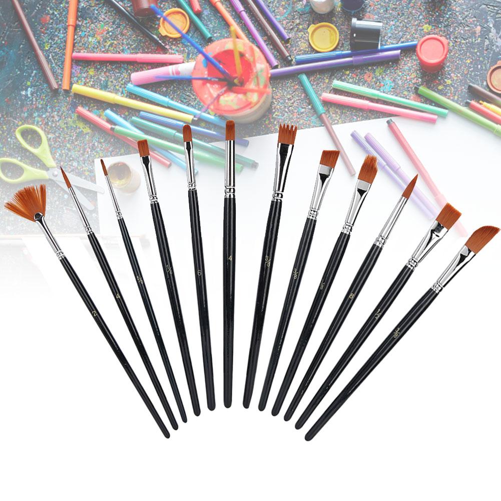 12pcs Nylon Hair Drawing Brush Various Specification Short Rod Drawing Pens for Gouache Oil Painting