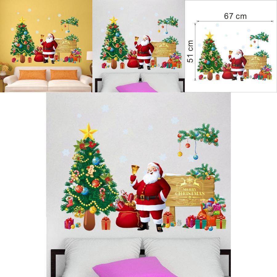 Christmas Wall Decal Pvc Removable Santa Claus And Tree For Holiday Decor And Living Room