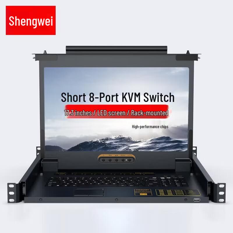 Shengwei 8-Port Rackmount KVM Switch with 17.3-inch LED Monitor