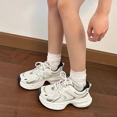 Chaussures de Papa à Plateforme Automne Nouvelles pour Enfants Mesh Respirant Léger Augmentation de la Hauteur Argent Chaussures de Sport Décontractées