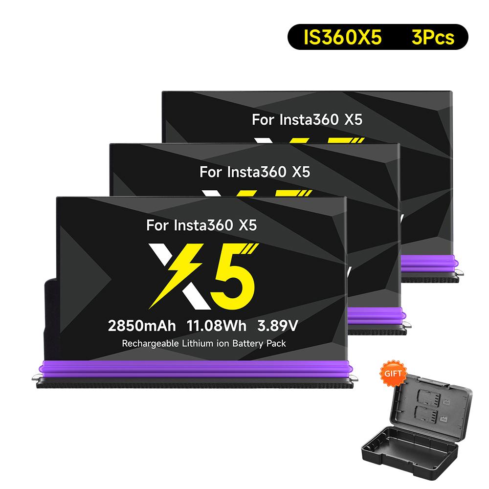 2850mAh Hohe Kapazität Für Insta360 X5 Kameraakku+2-Slot LED tragbares Schnellladegerät Für Insta 360X5 Actionkamera Zubehör