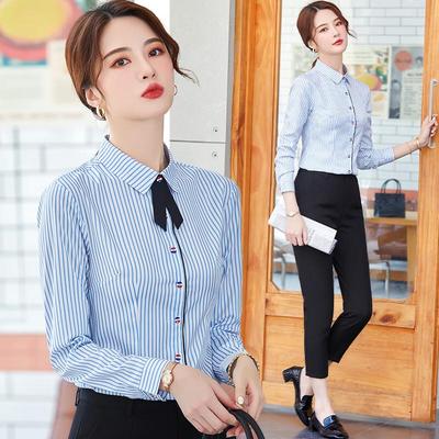 Women's Striped Professional Long-Sleeve Blouse