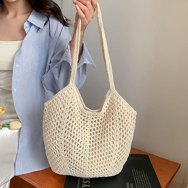 Summer super fire woven bag women's new literary and artistic style wool knitted vacation beach bag shoulder messenger bag