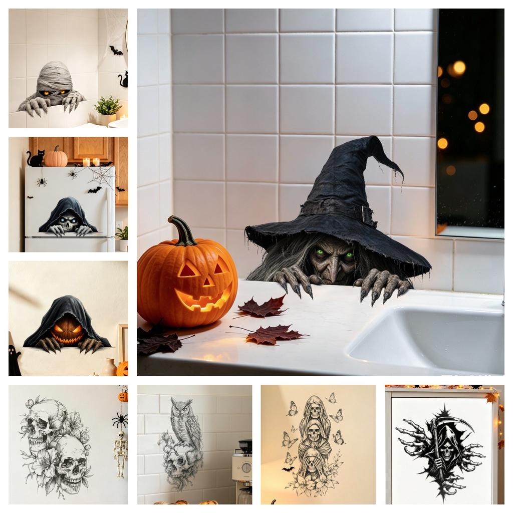 Halloween 3D Wall Breaking Mummy Witch Wall Sticker Self Adhesive Horror Decor