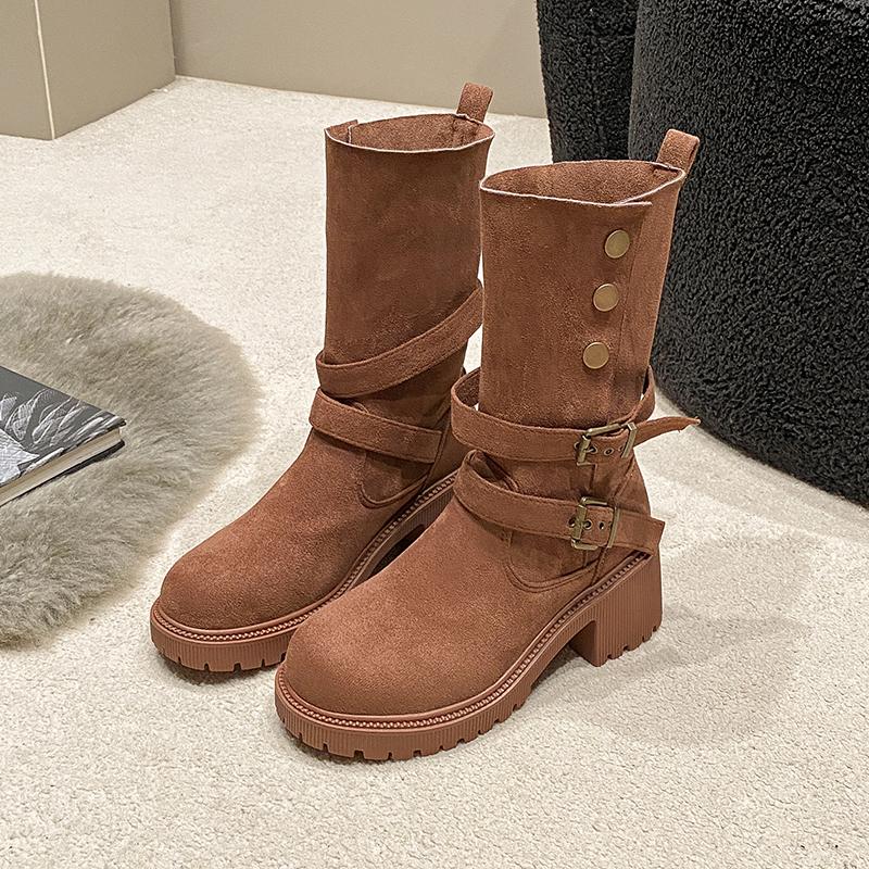 

мода Зима Теплый Хлопок Женские Современные Сапоги Мода Слипоны Короткие Ботильоны Женские Элегантные Толстые Каблуки Botas Mujer 35 коричневый