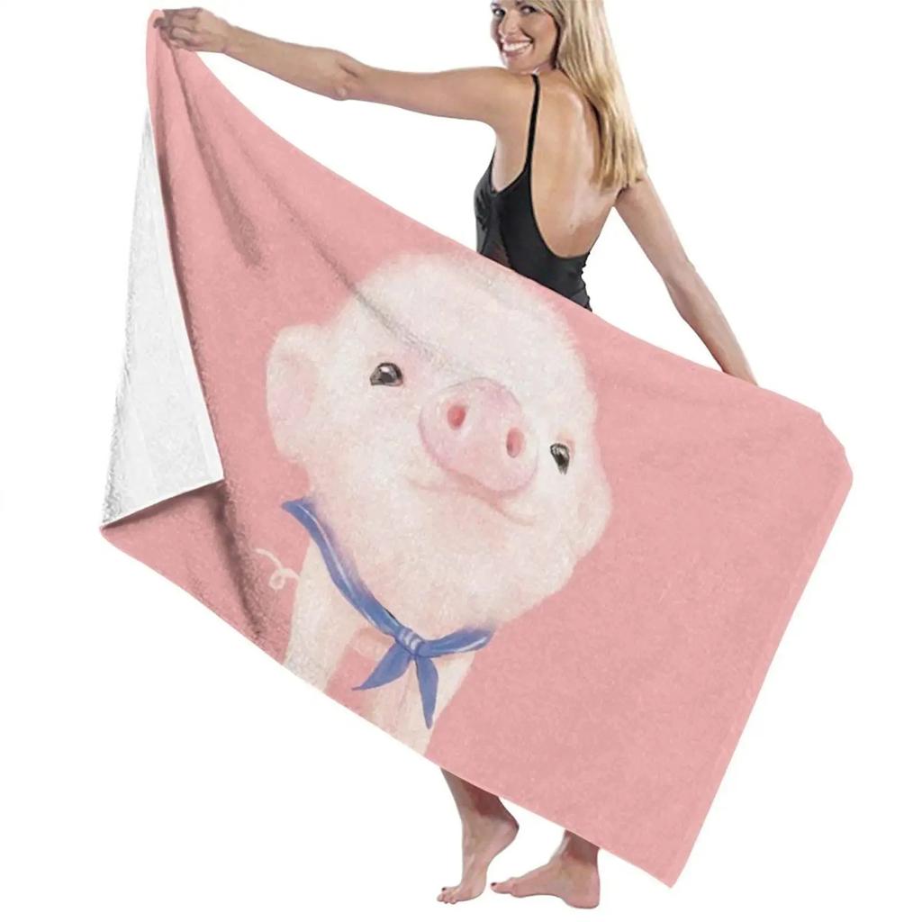 Cute Cartoon Pig Beach Towel Microfiber Lightweight Bath Towel Sandproof Sauna Spa Sport Travel Towels Quick Dry Bikini Cover Up