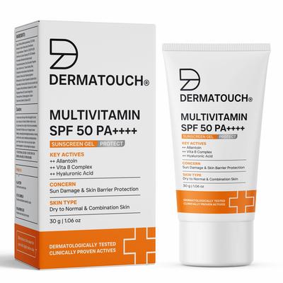 DERMATOUCH Multivitamin SPF 50 PA+++ Sunscreen Gel | UVA-UVB Protection | Zero White Cast | Unisex | 30g