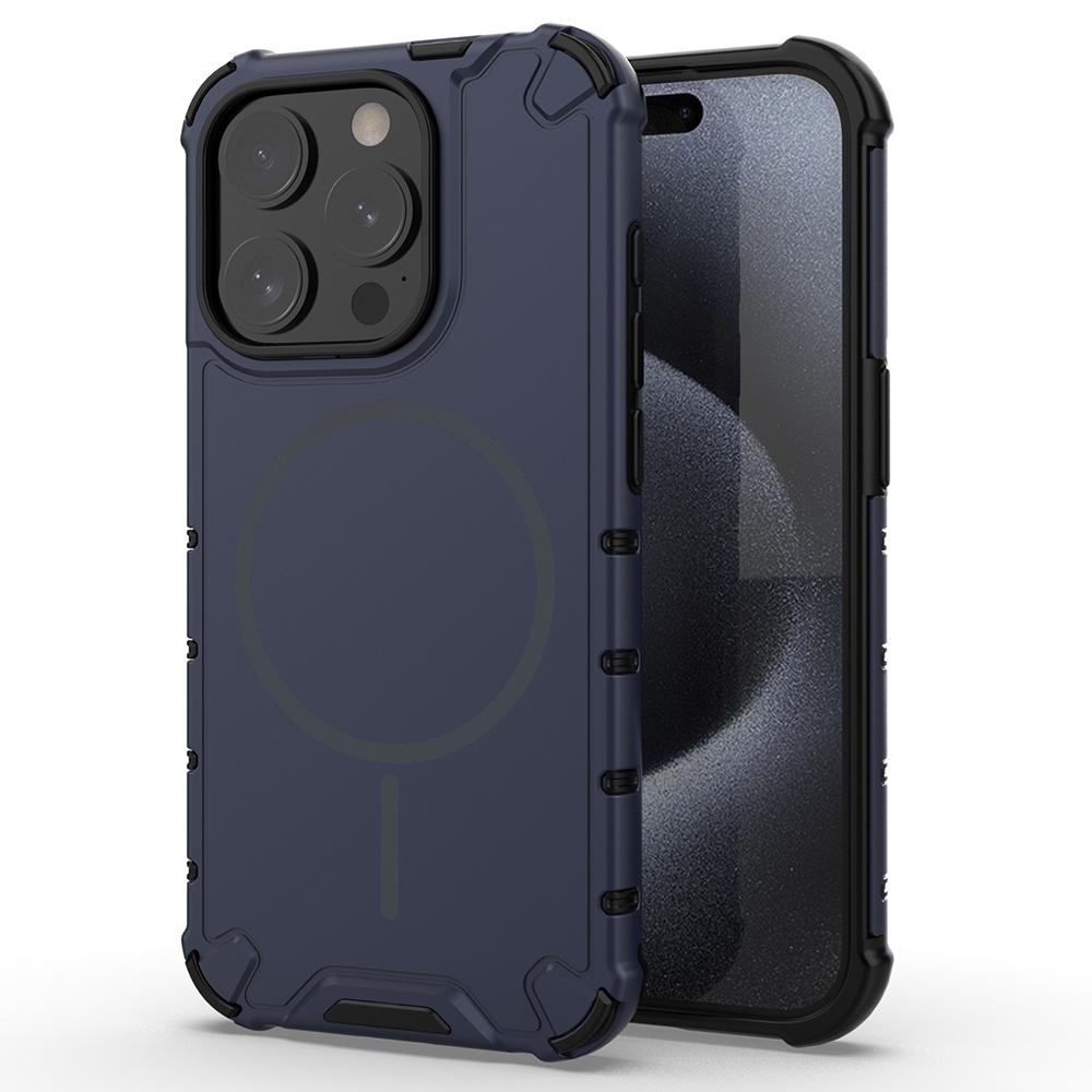 For iPhone 15 Pro Max Magnetic Case Corrugated Texture Heat Dissipation Shockproof TPU+PC Phone Back Cover