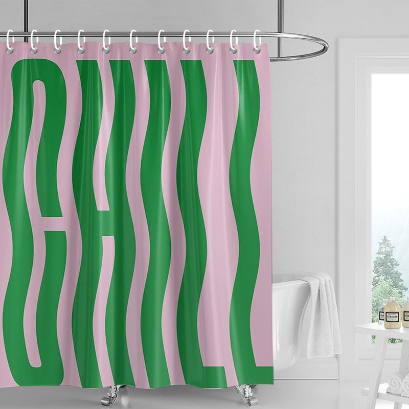 Ins Style Bathroom Soft Cloth Shower Curtain Abstract Geometric Pattern Design Waterproof Bathroom Door Curtain Decoration