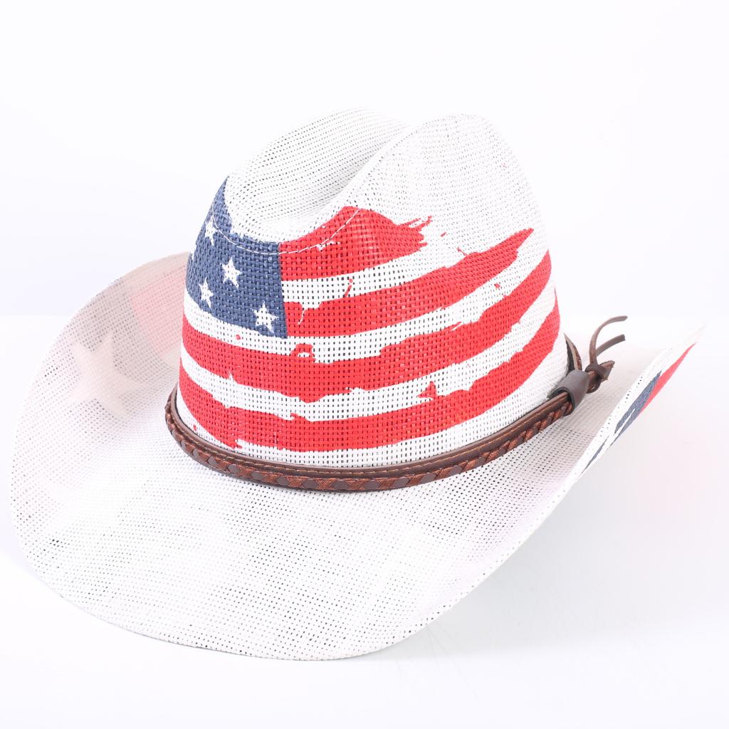 American Flag Cowboy Hat Popular Men's and Women's Sunshade Top Hat Independence Day Party Western Style Fashion Straw Hat