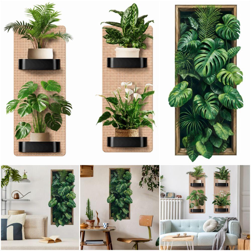 Green Leaves Monstera Leaf Sticker Waterproof Wall Mural Creative Wall Decals for Bedroom