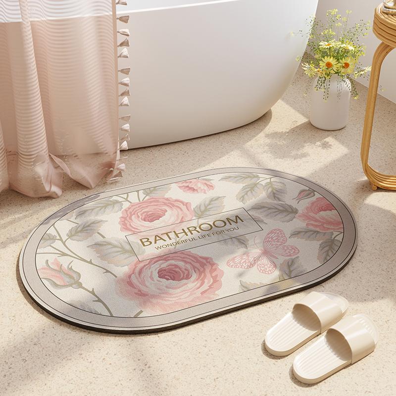 

Ковер овальный VIKAMA с цветочным рисунком, нескользящий, водопоглощающий, легко чистящийся, напольный коврик для ванной, прихожей, балкона, домашний декор 40X60CM(1.3X2FT