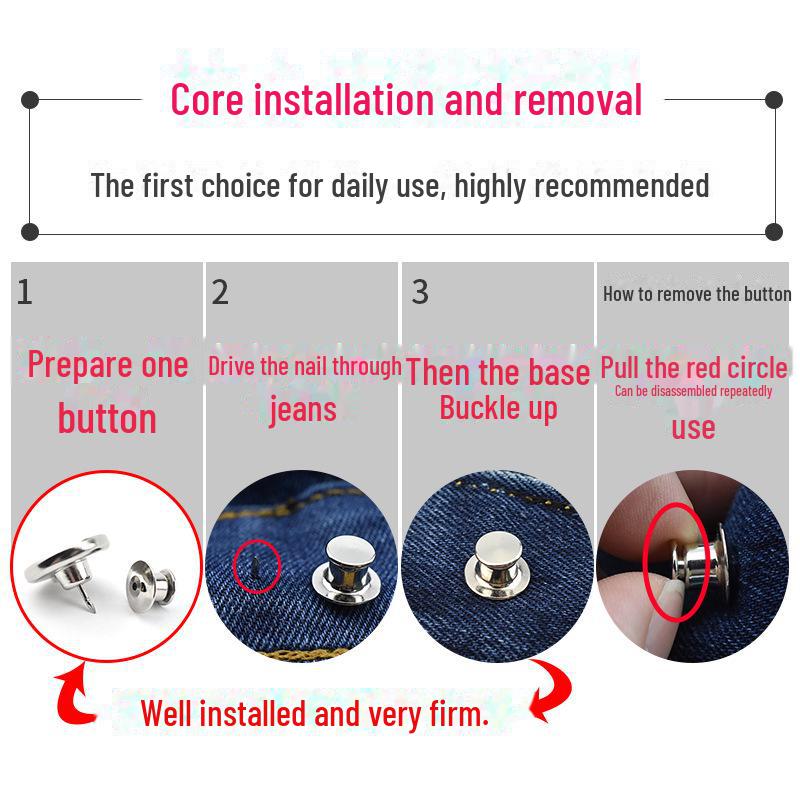 Adjustable Waist Jeans with No Nails, Detachable Waistband, and Tighten Buttons