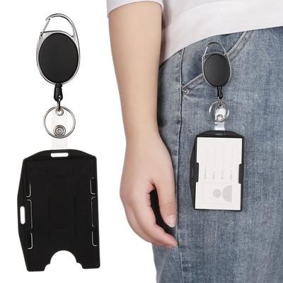 1PC Unisex Double Sided Office School Card Sleeve Name Card ID Card Badge Holder Retractable Badge Holder