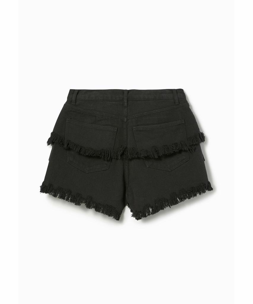SIO Exposed Pocket Layered Denim Shorts_Black