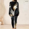 Women Plus Size Two Piece Set Round Neck Long Sleeve Colorful Splash Print Top And Long Pants