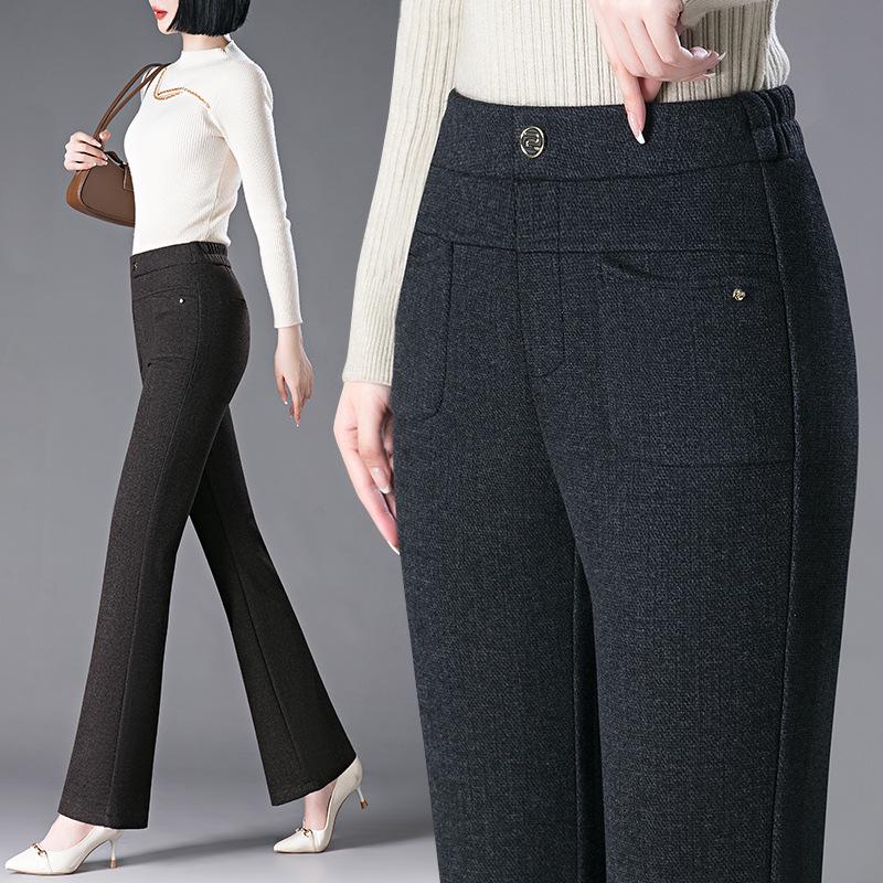 

Women s Wool Micro Flare Slimming Pants - 2024 Autumn/Winter Fashionable Straight-Leg Casual Trousers for Middle-Aged Moms 29 [XL] Waist 73 cm чёрный