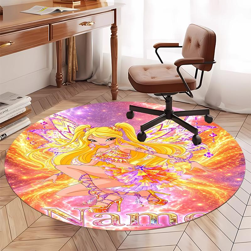 Custom Name Winx Club Printed Round Rug Carpet Chair Rug Area Rug Entryway Doormats,for Office Chair Living Room Bedroom Kitchen Room.