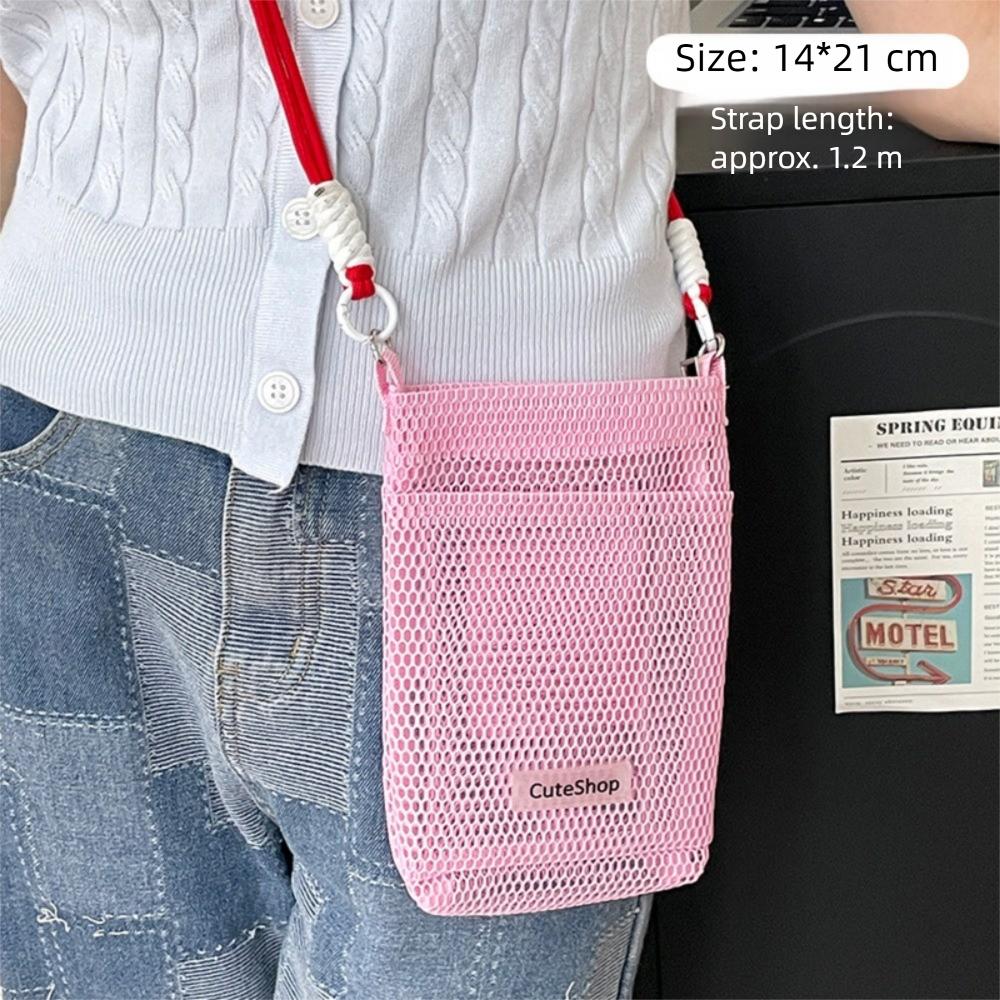 Hollowed-out Korean Style Shoulder Bag Sweet Mobile Phone Bag Fashionable Nylon Mesh Bag  Girls