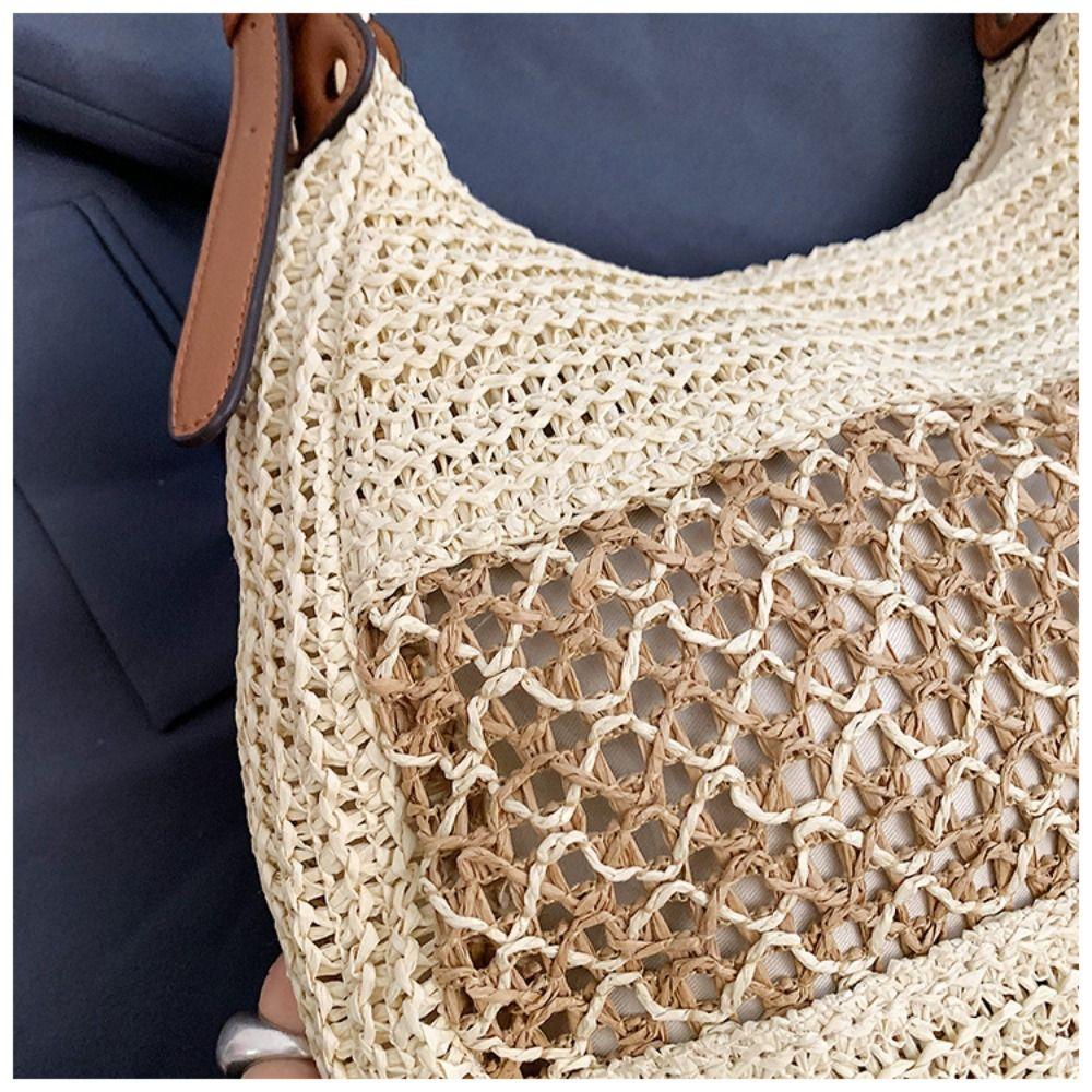 Fashion Weave Tote Bag Large Capacity Summer Beach Straw Handbag Sweet Bohemian Shoulder Bag  Girls
