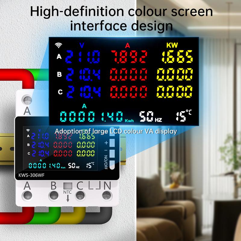AC 85-290V 80A Tuya WIFI Chytrý jistič Třífázový 4vodičový Lištový voltmetr KWH Měřič spotřeby energie Dálkové ovládání přes aplikaci