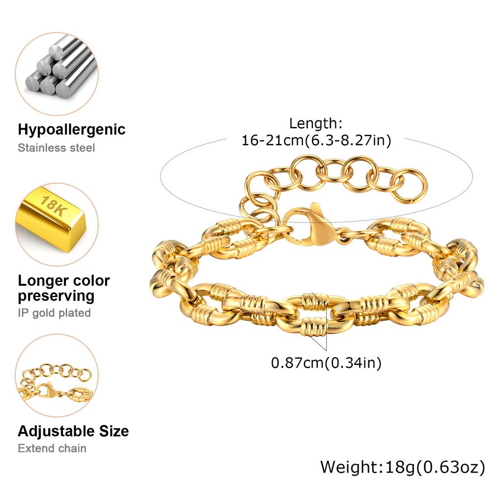 Stainless Steel Geometry Charm Bracelet for Women Girls,Trendy Twist Chain/Handmade Chain Bracelets,Fashion Jewelry Gifts