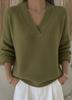 Suéter de punto para mujer con cuello en V, manga larga, color liso, ajuste holgado, jersey casual estilo japonés