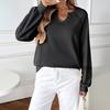 Women's Lace Patchwork V-Neck Long Sleeve Pullover Sweatshirt Casual Solid Color Tops