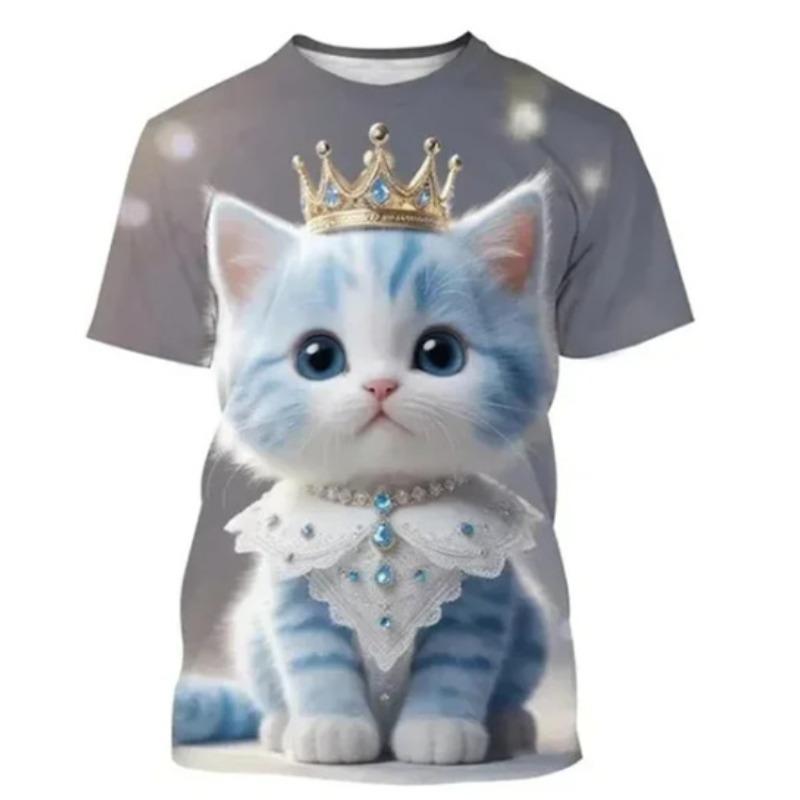 Summer 3D Cat Fashion Printed T-shirt Cute Animal Theme Men Women Casual Comfortable Short Sleeved Round Neck T-shirt