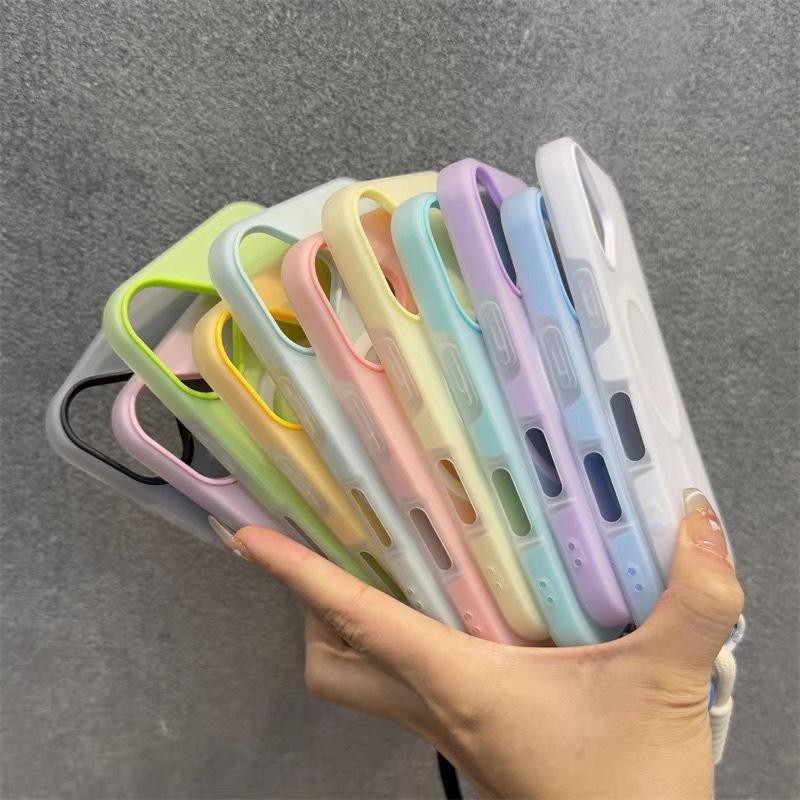 Candy Cute Skin Feel 2 in 1 Magnetic Phone Case for iPhone 11 12 13 14 15 16 17 Pro Max Plus Hand Wrist Strap Matte Cover
