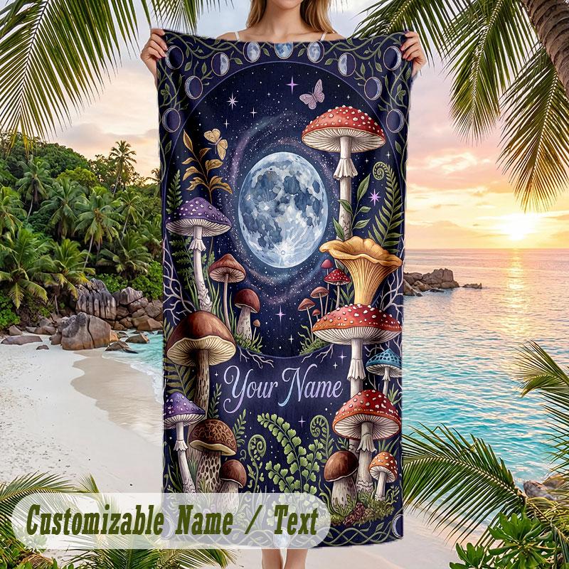 Mystical Moth Key Artwork Theme Quick Dry Beach Towel Custom Name Text Print Large Sand Resistant Towel Beach Vacation