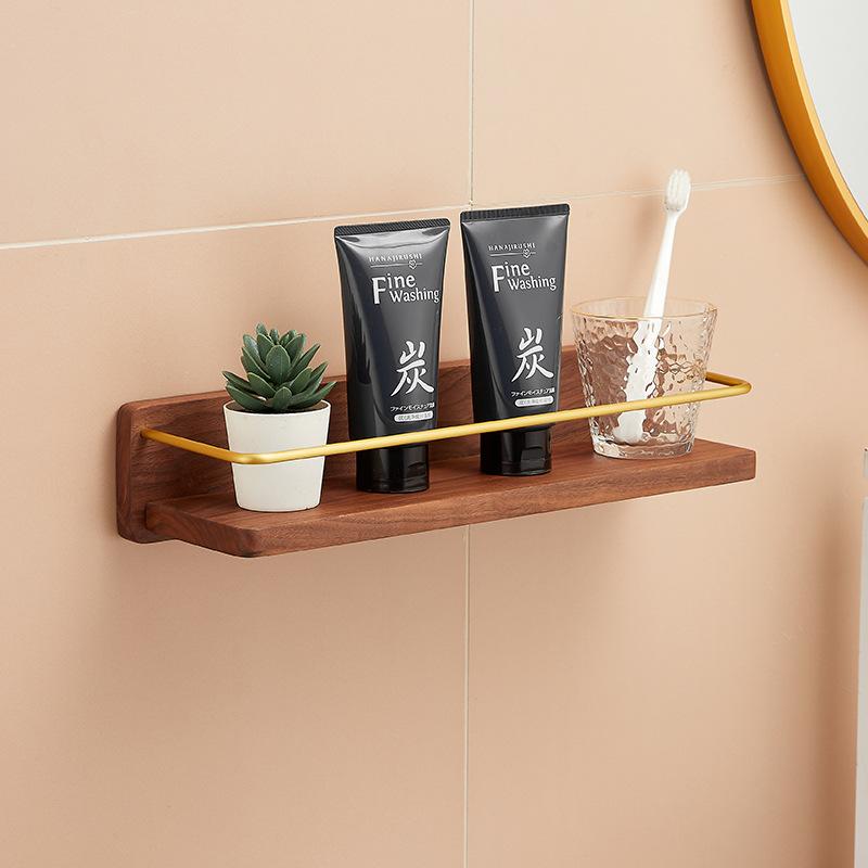 Brushed Gold Solid Wood Bathroom Shelf Wall Mounted Bathroom Storage Rack Towel Rack Bath Shower Shelf Bathroom Shelves