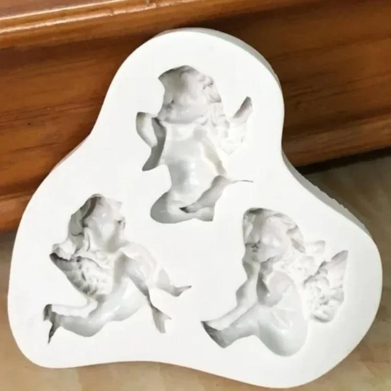 

Силиконовая форма в форме ангела с 3 отверстиями для украшения торта, конфет, шоколада, печенья, силиконовый инструмент для изготовления свечей, форма для торта A