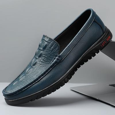 Genuine Leather Rubber Sole Men's Business Shoes Comfy Casual Loafers Breathable Slip On Shoes Crocodile Pattern Driving Flats