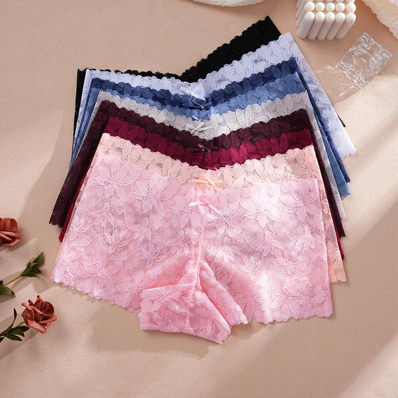 3ks/Sada Dámské Sexy Krajkové Kalhotky Průhledné Spodní Prádlo s Květinovými Listy V-Pas Boyshort pro Ženy Měkké Intimní Prádlo