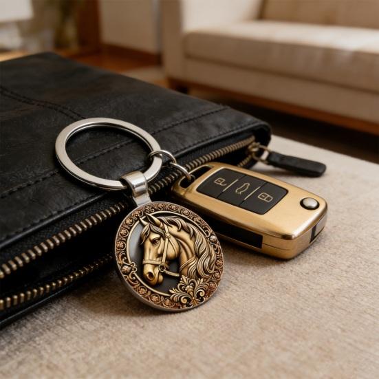 Keychain Zodiac Year of Horse Alloy Horse Head Pattern Keychain with Brilliant Glass Finish Detachable Backpack Charm Bag Accessory